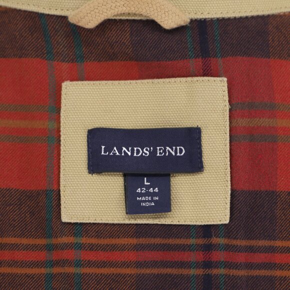 LANDS' END Men's Canvas Chore Barn Coat Field Jacket Plaid Khaki Tan Size L - Picture 10 of 12